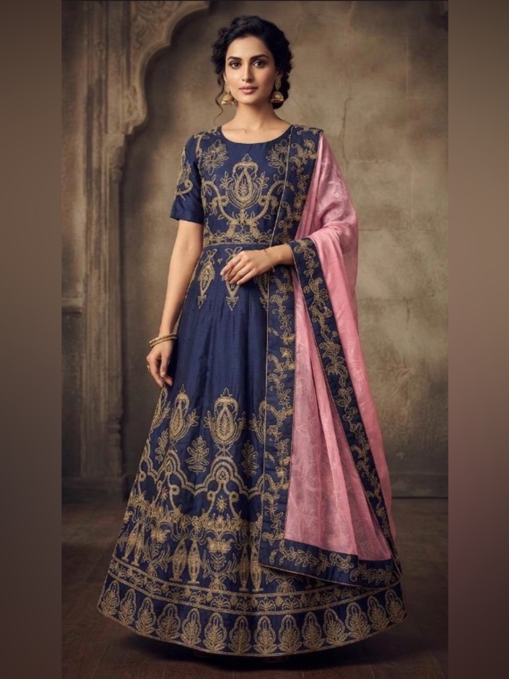 Navy Anarkali Party Dress with Tunic Style Top